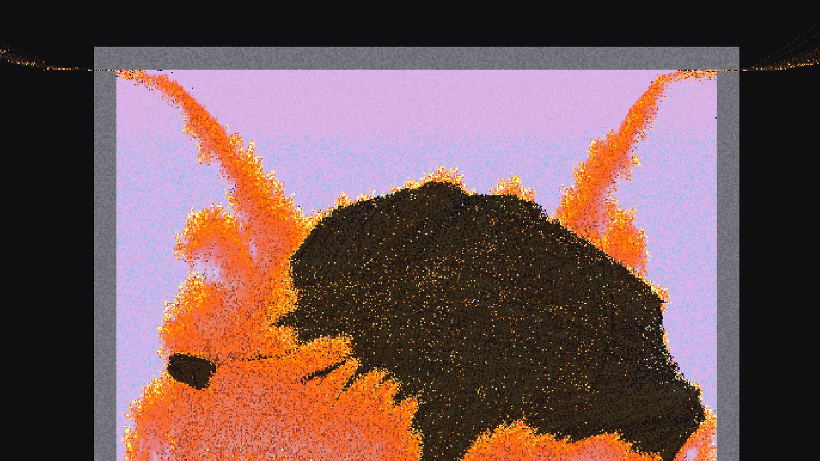 A sealed box of hydrogen and oxygen mid-detonation, an orange flame front sweeping through a pale pink gas mix